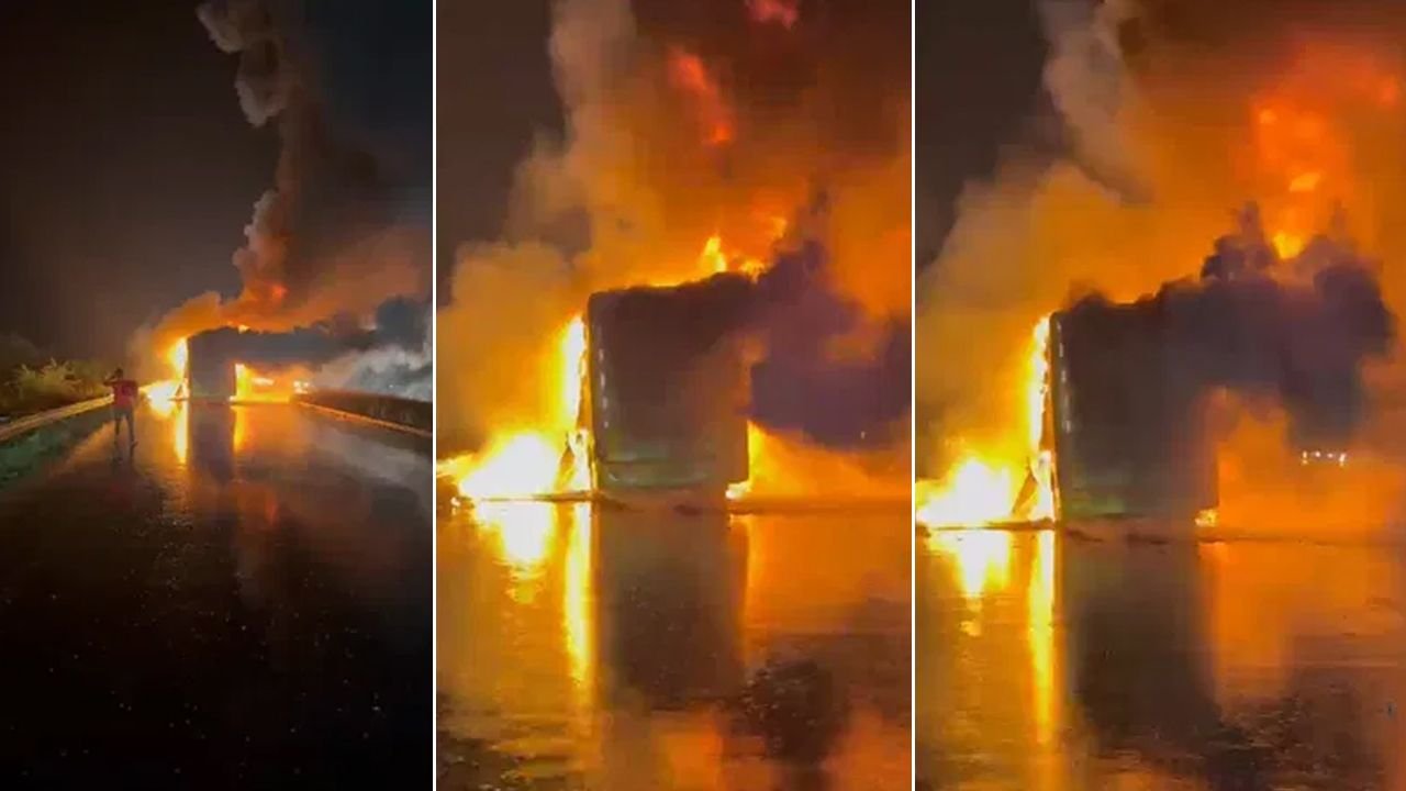 মুহূর্তেই পুড়ে ছাই যাত্রীবাহী বাস, বহু হতাহতের শঙ্কা